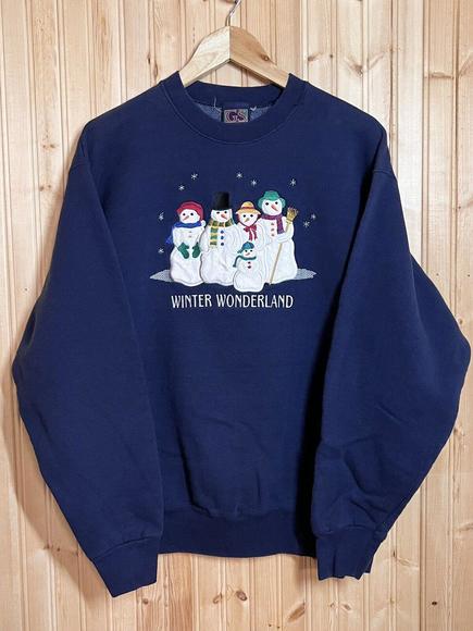 Vintage Winter Wonderland Sweatshirt Christmas Navy GS Sport made in USA sz M - Picture 1 of 7